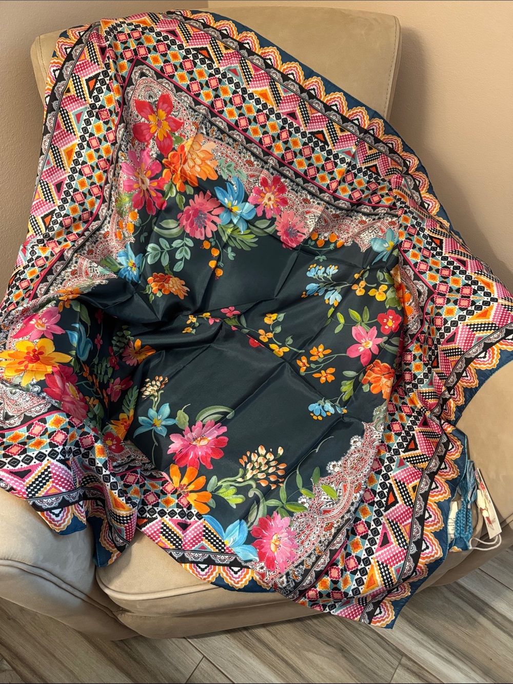 NWT Johnny Was Silk Scarf in Green Multicolor